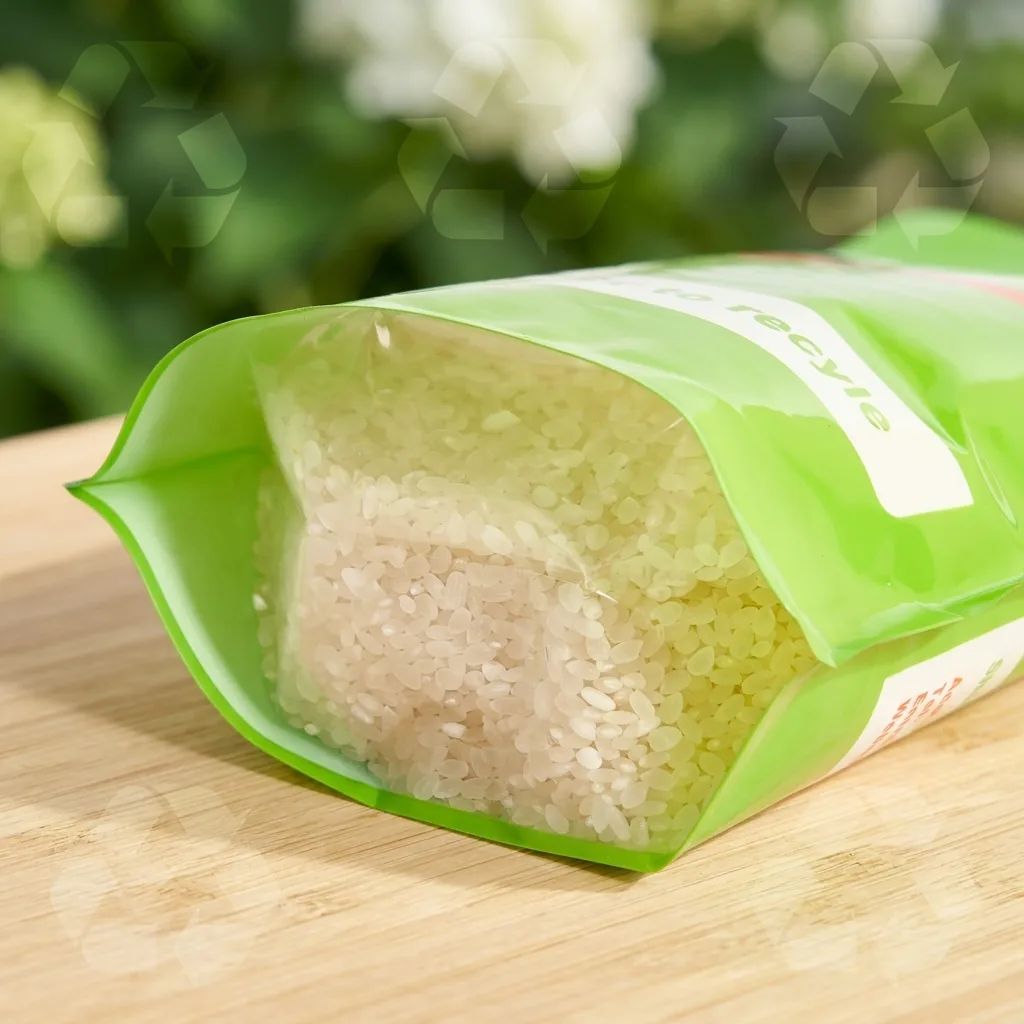 EU Standard Sustainable Mono Material Coffee Snack Sugar Organic Food Packaging Bag 100% PE Recyclable for Stand Zipper