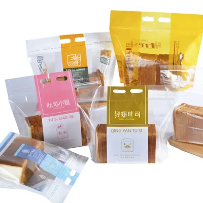 Clear PE Flat-Bottom Toast Bag with Ziplock and Handle
