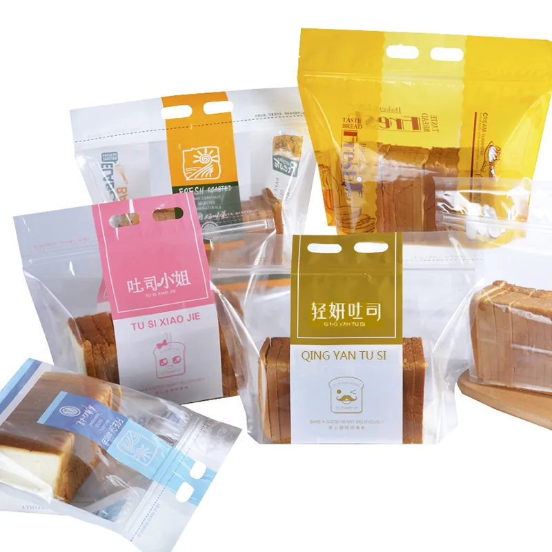 Clear PE Flat-Bottom Toast Bag with Ziplock and Handle