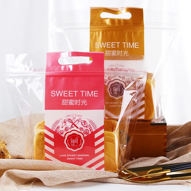 Clear PE Flat-Bottom Toast Bag with Ziplock and Handle