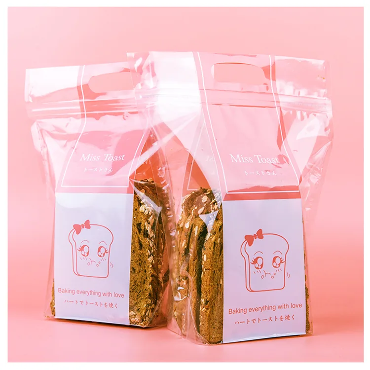 Clear PE Flat-Bottom Toast Bag with Ziplock and Handle