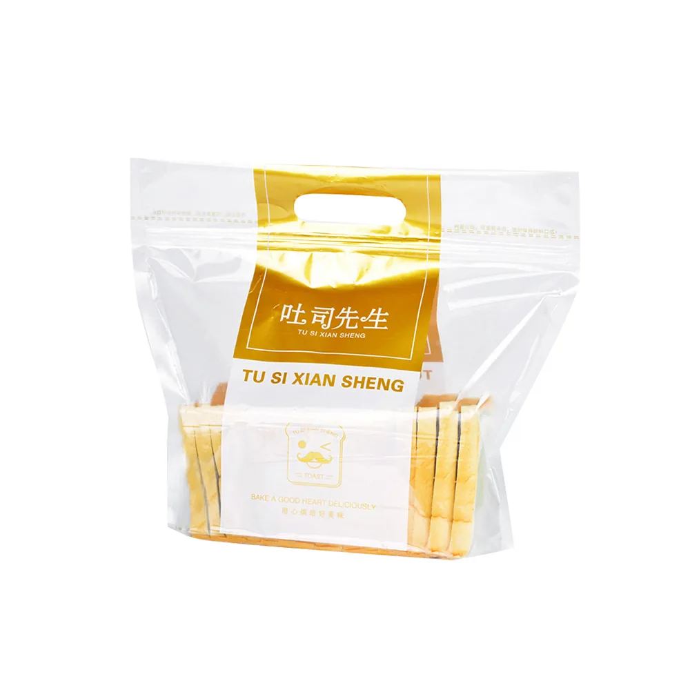 Clear PE Flat-Bottom Toast Bag with Ziplock and Handle