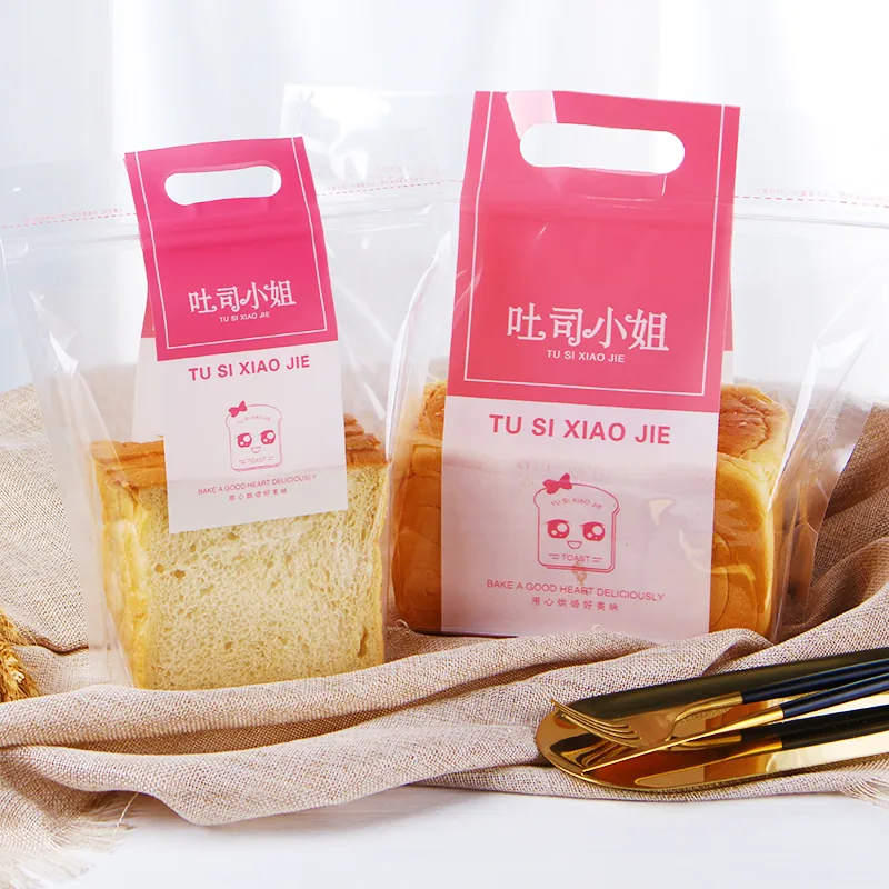 Clear PE Flat-Bottom Toast Bag with Ziplock and Handle