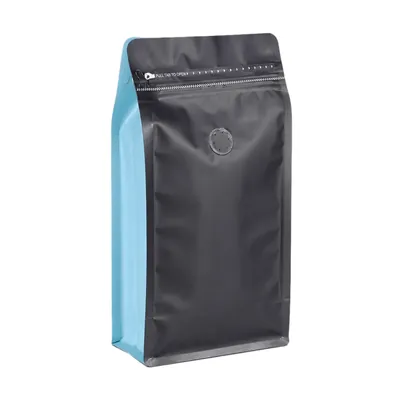 Flat-Bottom Coffee Pouch with Valve and Zipper — Stock 8 oz, 1 lb, 2 lb