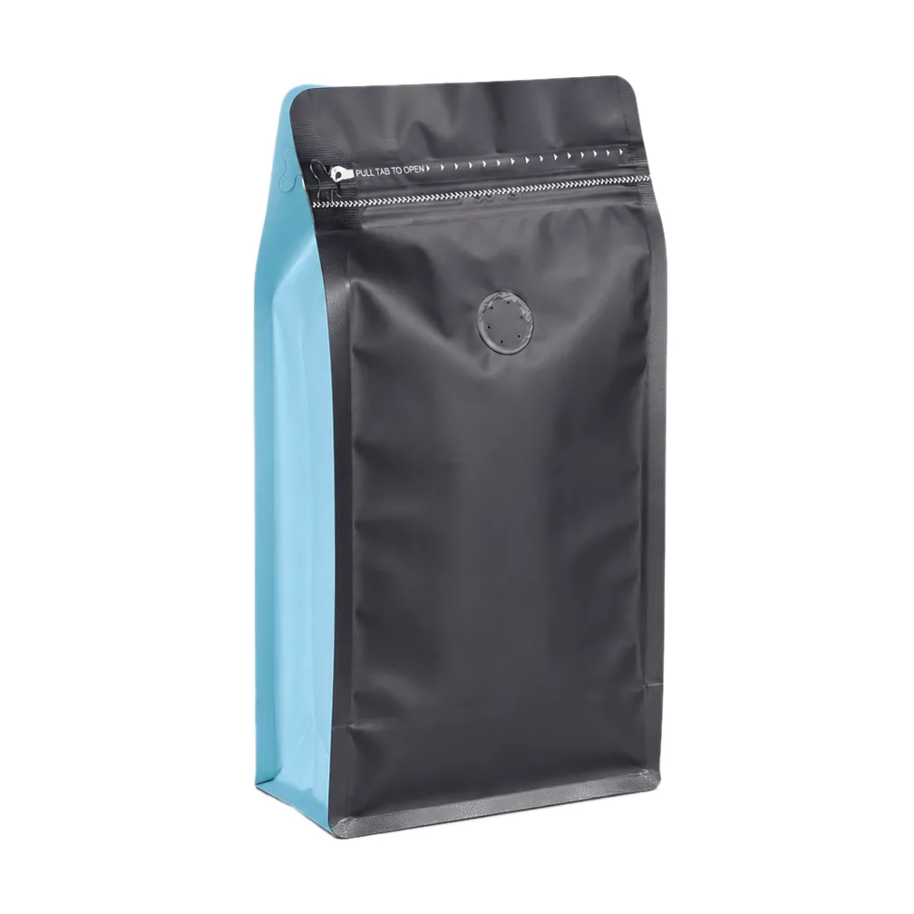Flat-Bottom Coffee Pouch with Valve and Zipper — Stock 8 oz, 1 lb, 2 lb