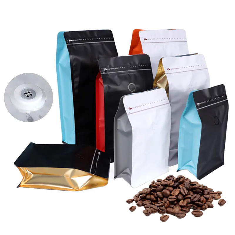 Flat-Bottom Coffee Pouch with Valve and Zipper — Stock 8 oz, 1 lb, 2 lb