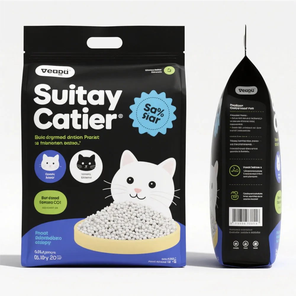 Flat Bottom Pouch for cat Litter with Zipper Handle, Recyclable Pet Waste Bag, cat Litter Packaging Bag