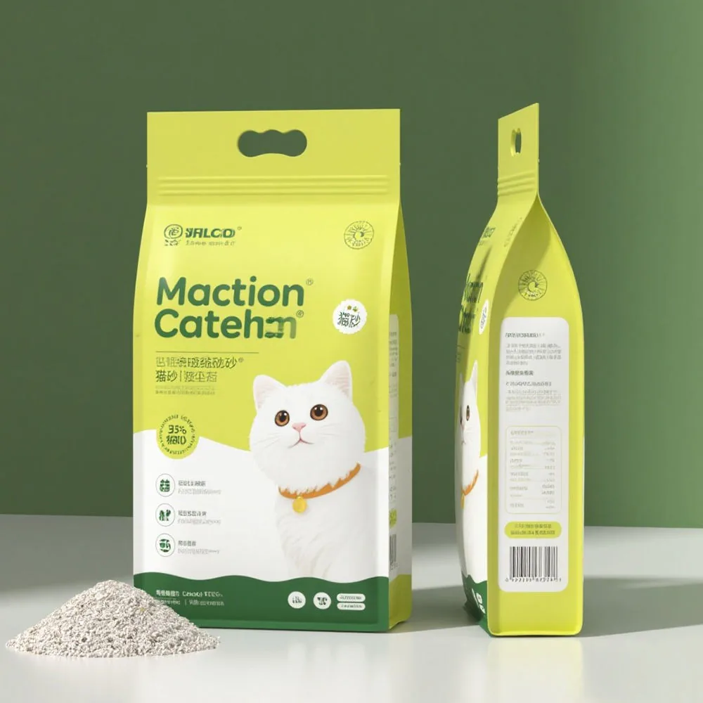 Flat Bottom Pouch for cat Litter with Zipper Handle, Recyclable Pet Waste Bag, cat Litter Packaging Bag