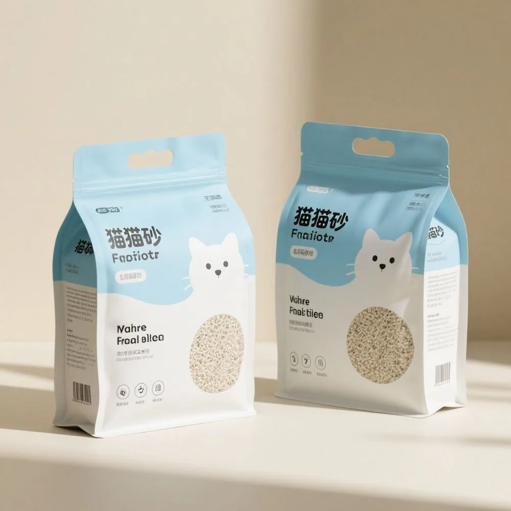 Flat Bottom Pouch for cat Litter with Zipper Handle, Recyclable Pet Waste Bag, cat Litter Packaging Bag