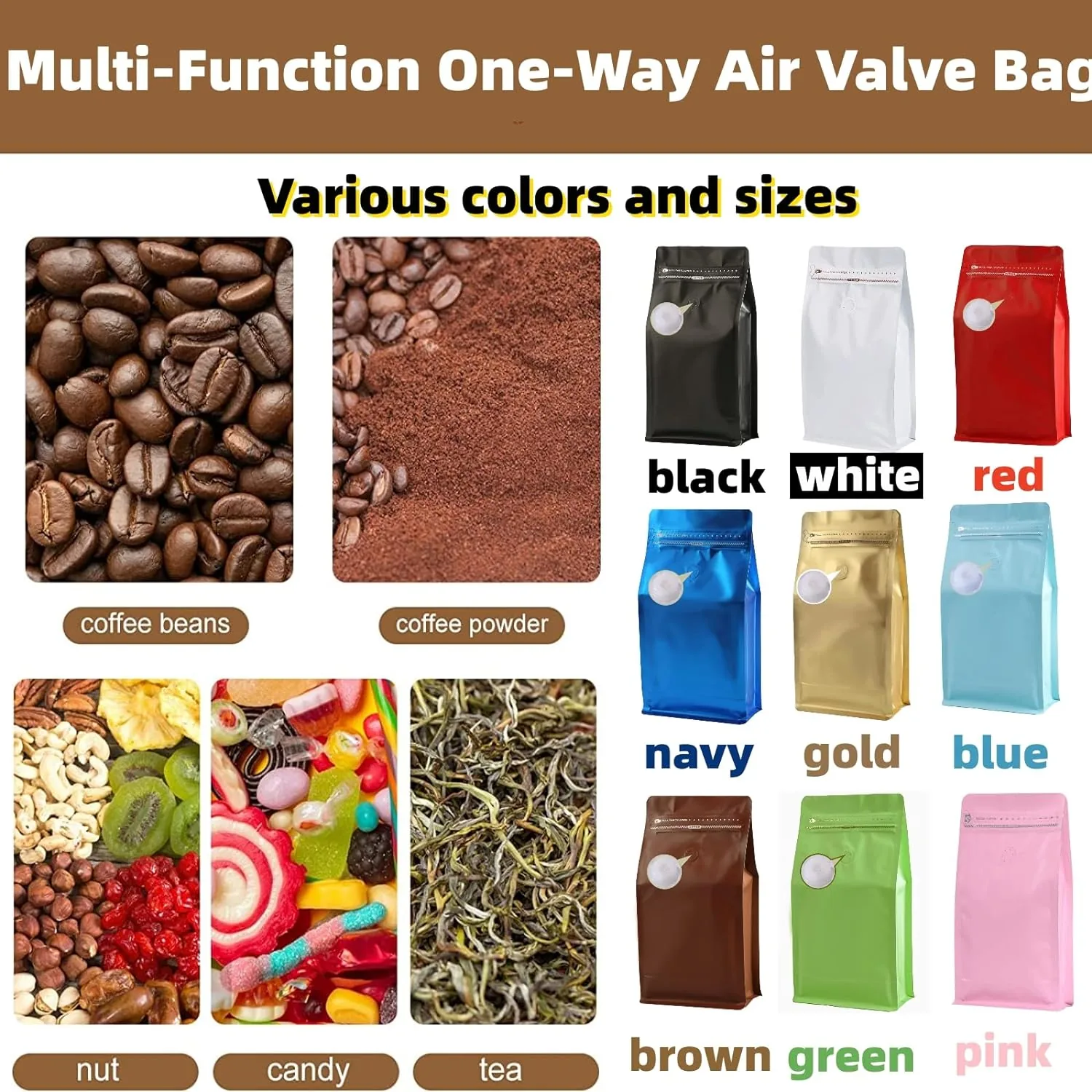 Full-Foil Flat Bottom Coffee Pouch with Degassing Valve