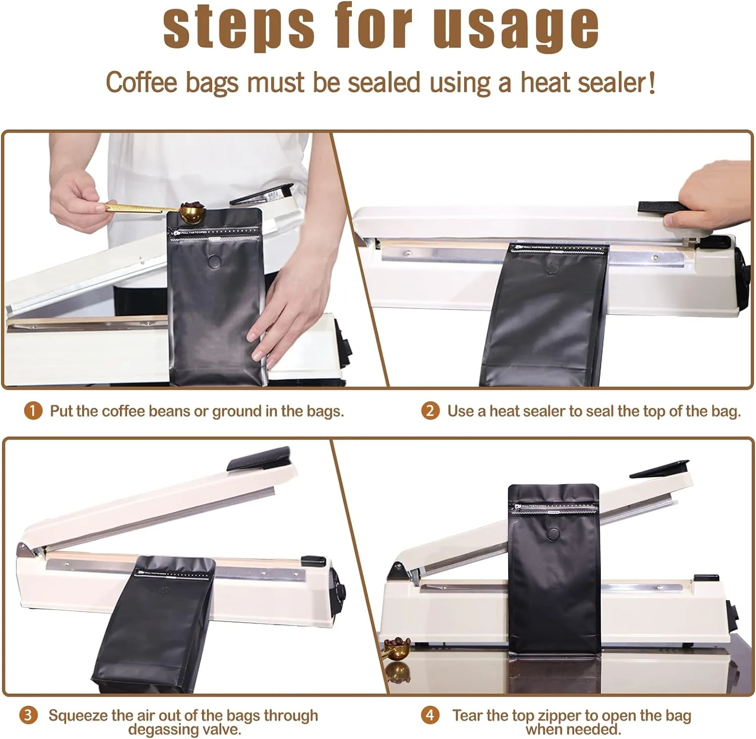 Full-Foil Flat Bottom Coffee Pouch with Degassing Valve
