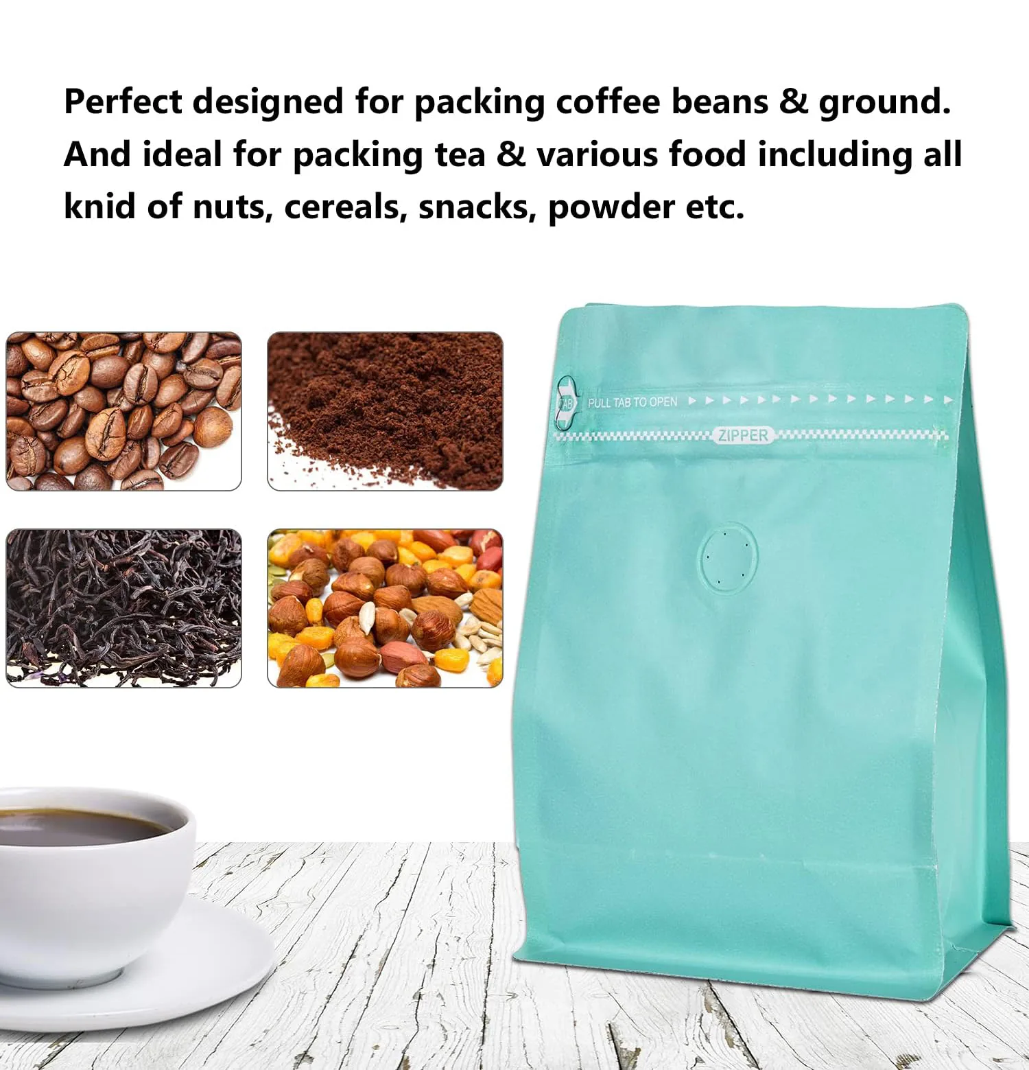 Full-Foil Flat Bottom Coffee Pouch with Degassing Valve