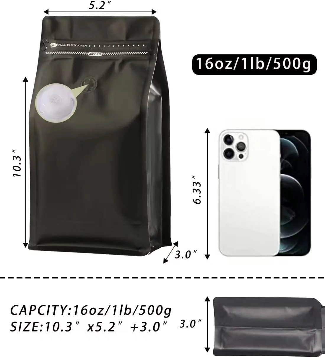 Full-Foil Flat Bottom Coffee Pouch with Degassing Valve