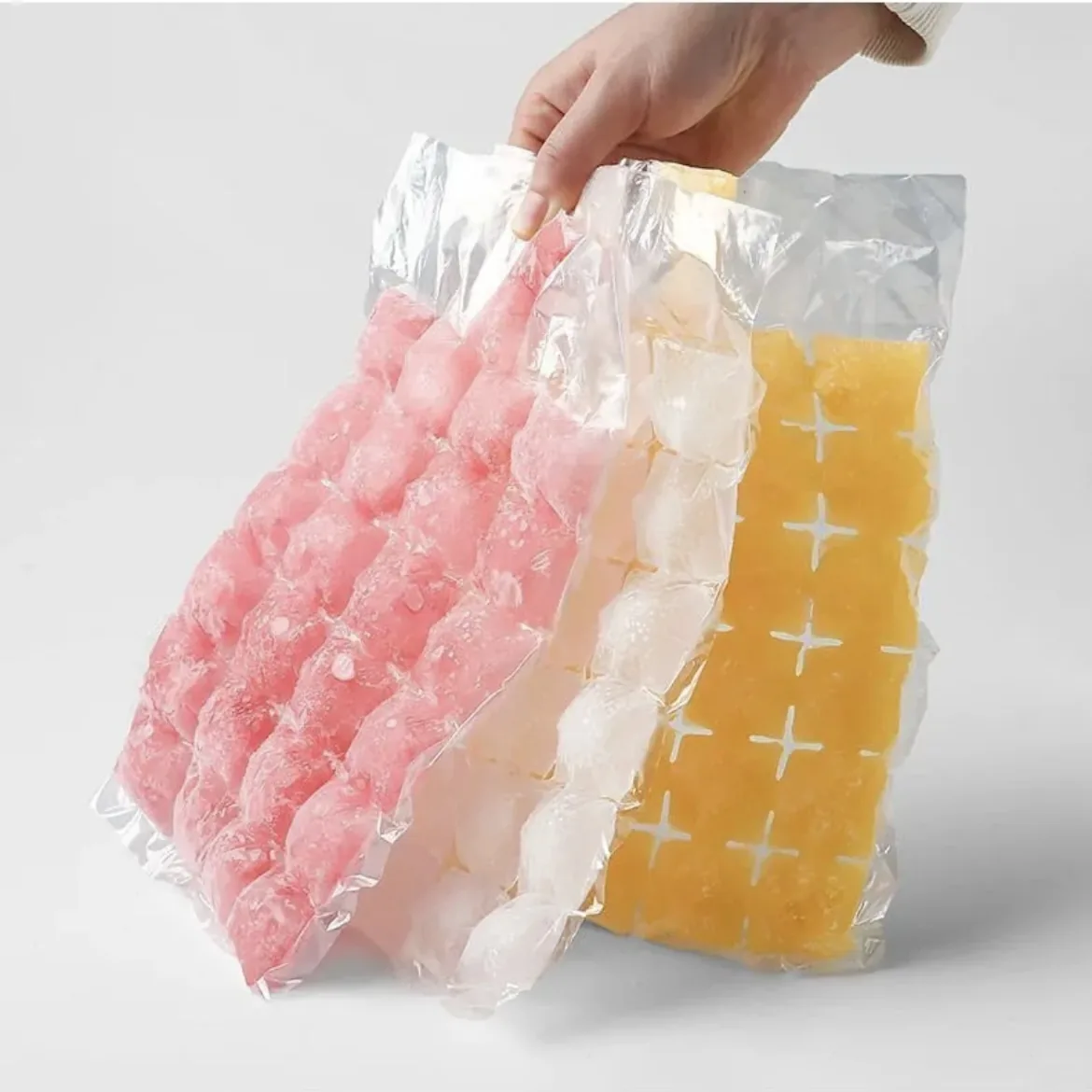 Food Grade Disposable PP Plastic Ice Packs Mold Transparent Square Shape Heat Seal Ice Grid Bag Passion Fruit Block Artifacts