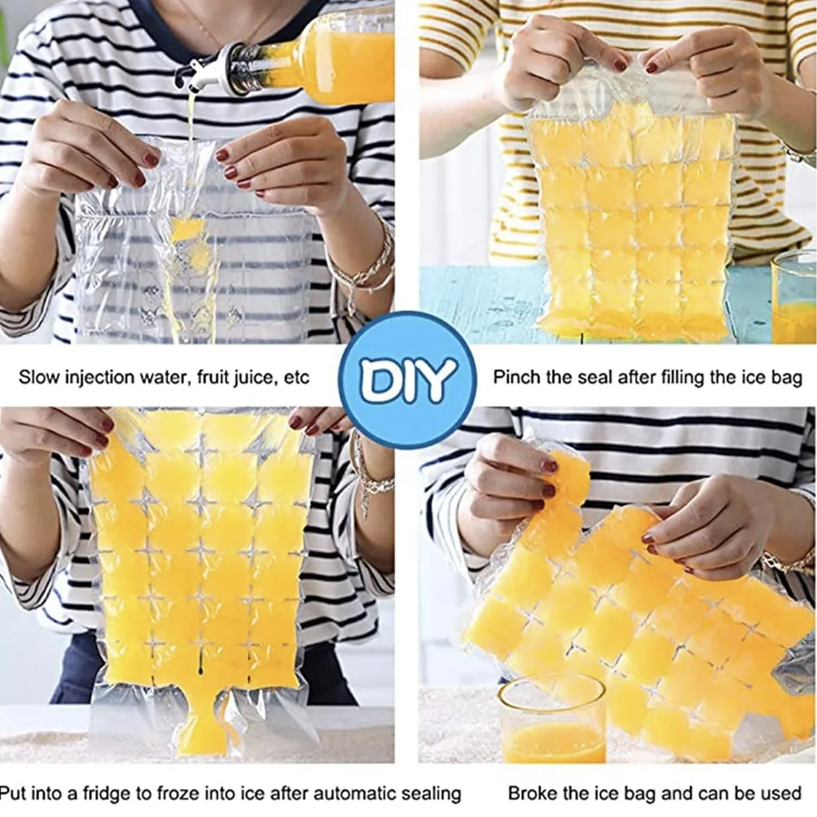 Food Grade Disposable PP Plastic Ice Packs Mold Transparent Square Shape Heat Seal Ice Grid Bag Passion Fruit Block Artifacts