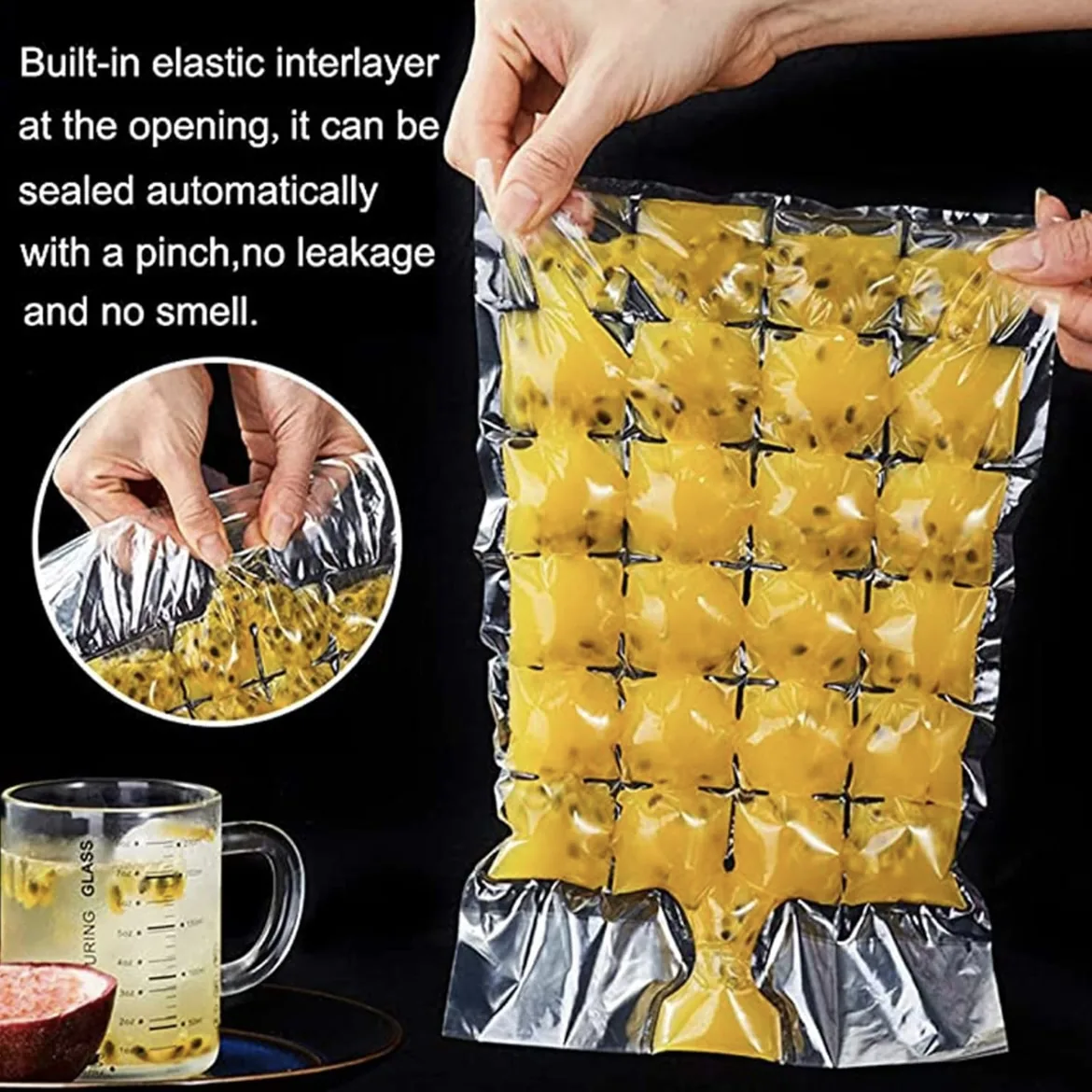 Food Grade Disposable PP Plastic Ice Packs Mold Transparent Square Shape Heat Seal Ice Grid Bag Passion Fruit Block Artifacts