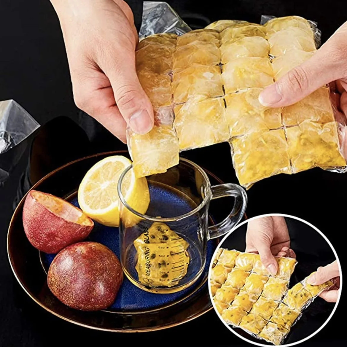 Food Grade Disposable PP Plastic Ice Packs Mold Transparent Square Shape Heat Seal Ice Grid Bag Passion Fruit Block Artifacts
