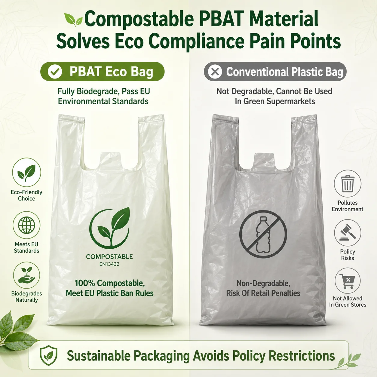 Food Grade Eco Friendly PBAT Degradable Recyclable Vest Handle Plastic Carry Bag for Shopping & Grocery Use