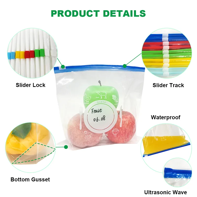 Food Storage Slider Packaging Bag Zipper Freezer Zip Lock Plastic Bags with Lock Custom Logo for Food Packaging in Fridge