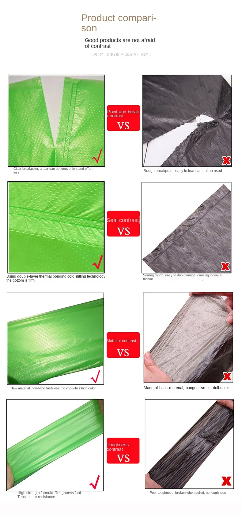 For Bestseller Disposable Polyethylene Trash Bags Household PO Color Thickened Flat-Top Continuous
