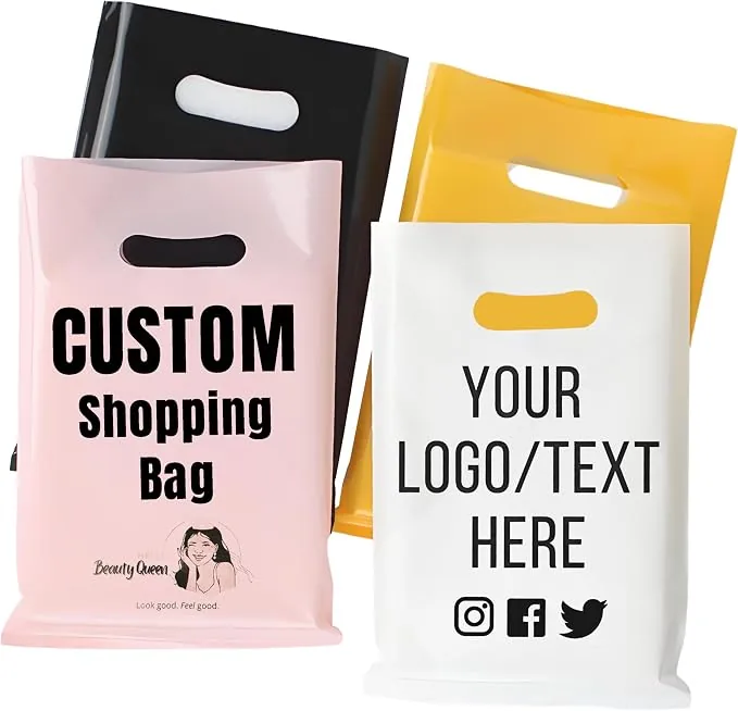 HDPE/LDPE Die Cut Patch Handle Custom Plastic Side Gusset Merchandise Retail Bags with Offset Printing Own Logo