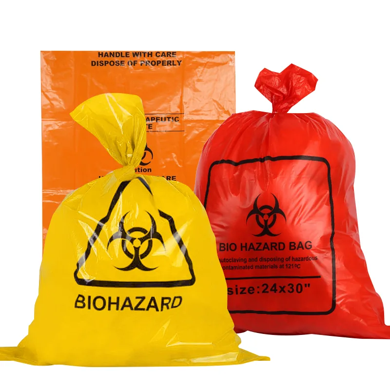 HDPE LDPE Yellow Red Medical Garbage Bag Heavy Duty Hospital Drawstring Waste Bags Disposable Biohazard Bag