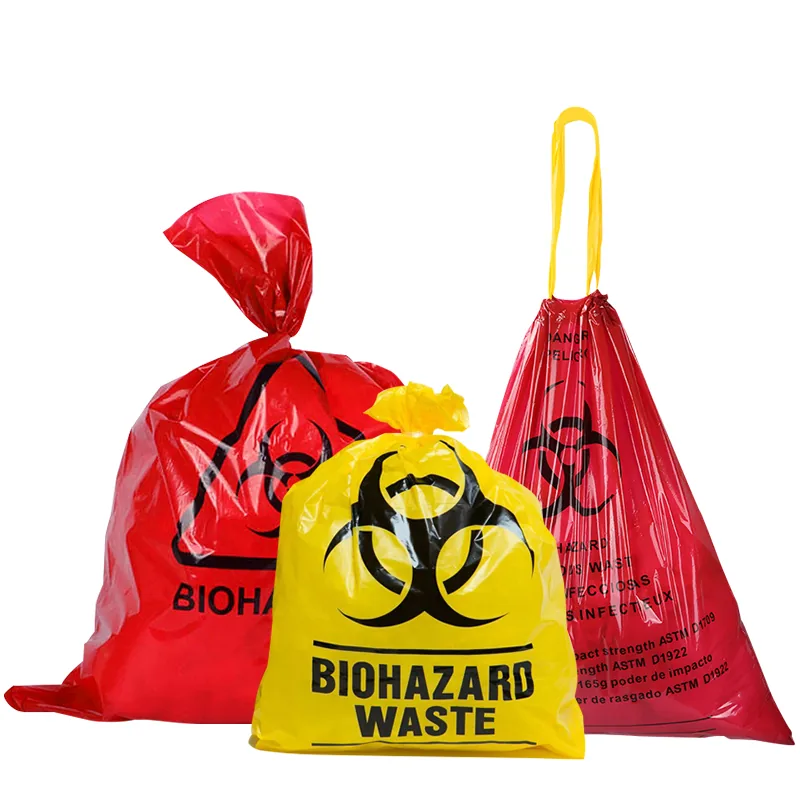 HDPE LDPE Yellow Red Medical Garbage Bag Heavy Duty Hospital Drawstring Waste Bags Disposable Biohazard Bag
