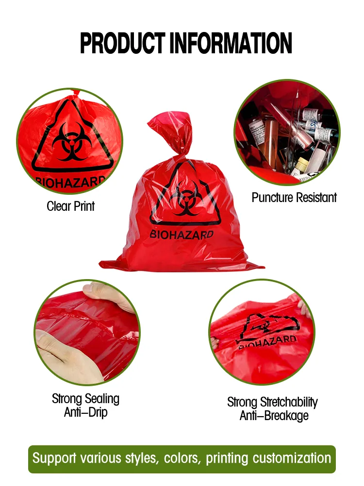 HDPE LDPE Yellow Red Medical Garbage Bag Heavy Duty Hospital Drawstring Waste Bags Disposable Biohazard Bag