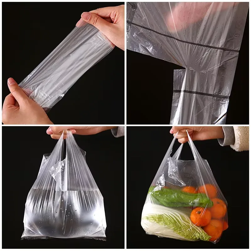 Food-Grade HDPE Transparent T-Shirt Bag on Roll for Supermarket