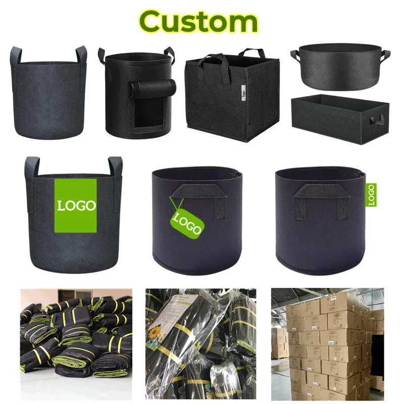 Heavy Duty Fabric Nursery Grow Bags Customizable Capacity Black Pe Plant Grow Bags