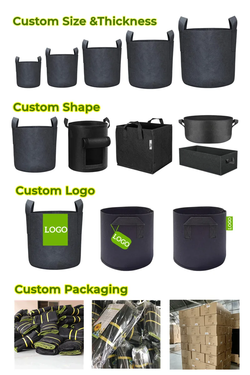 Heavy Duty Fabric Nursery Grow Bags Customizable Capacity Black Pe Plant Grow Bags