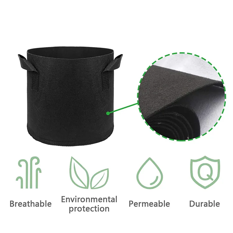 Heavy Duty Fabric Nursery Grow Bags Customizable Capacity Black Pe Plant Grow Bags