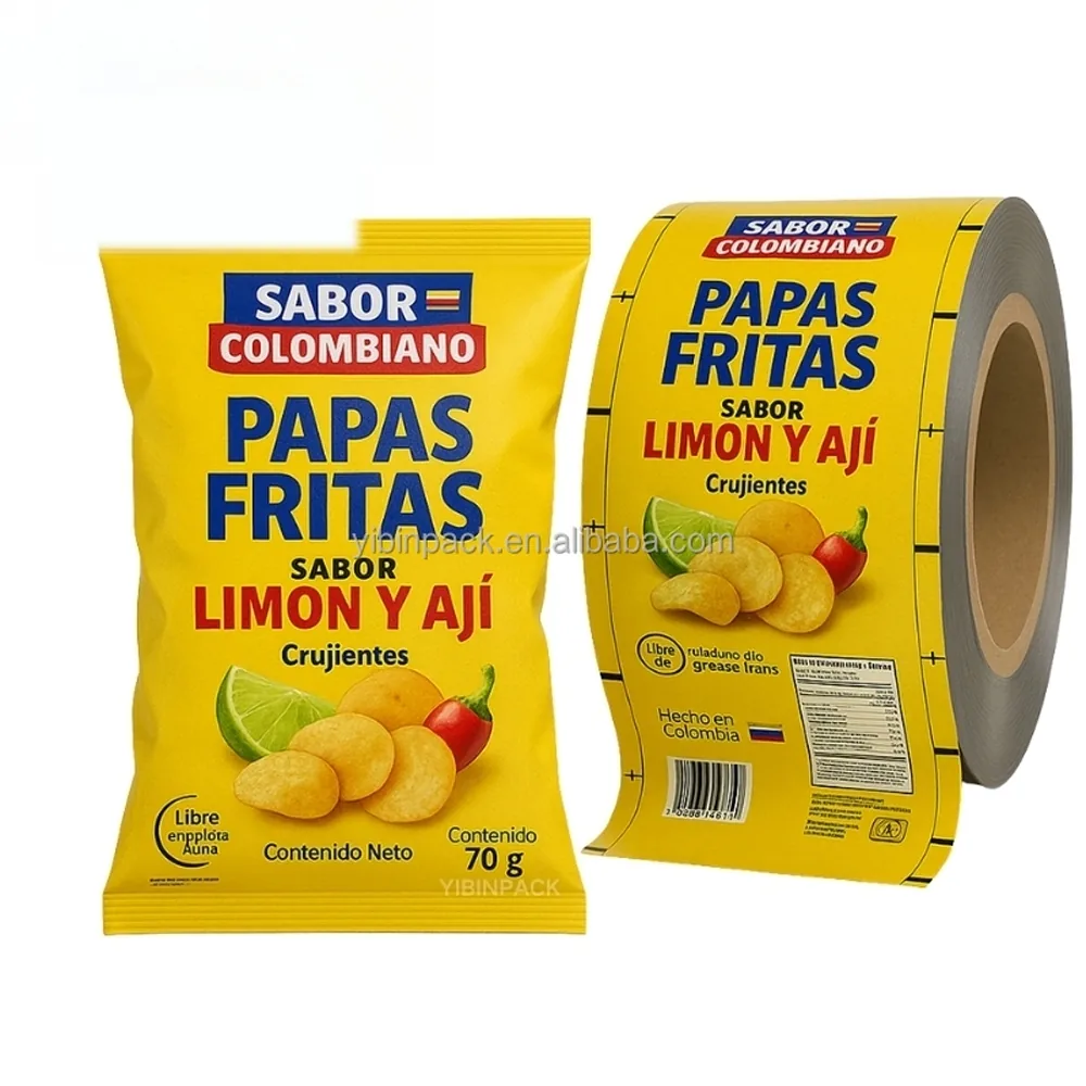 High Barrier Aluminum Foil Metallic Laminated Roll Film Plastic Potato Chips Packaging Sealable Bags Rollstock