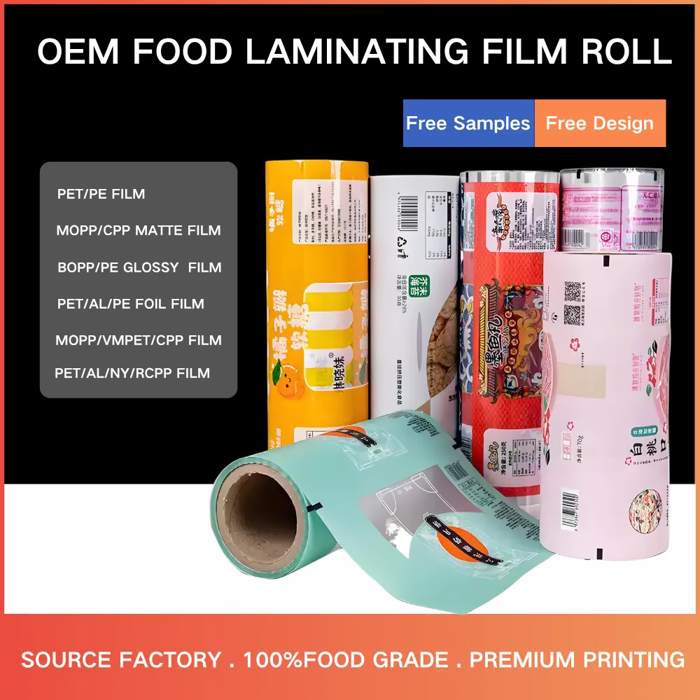 High-Barrier Food Grade PET/VMPET/PE Moisture Proof Flow Wrap Packaging Film Roll for Cookie Candy Crisps Sauce Sachet Bags
