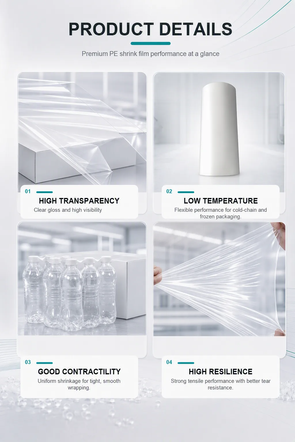 High Shrinkage Rate PE Shrink Film for Automatic Packing Machine Heat Shrinkable Roll Blow Molding Food Grade