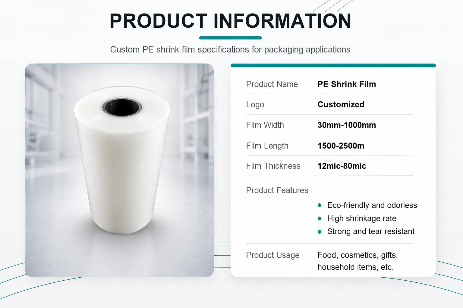 High Shrinkage Rate PE Shrink Film for Automatic Packing Machine Heat Shrinkable Roll Blow Molding Food Grade