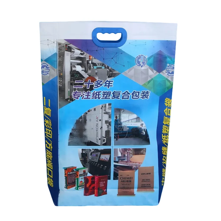 High Strength Custom Plastic Square Bottom Waterproof Tear Resistant Cement Valve Bags with Handle