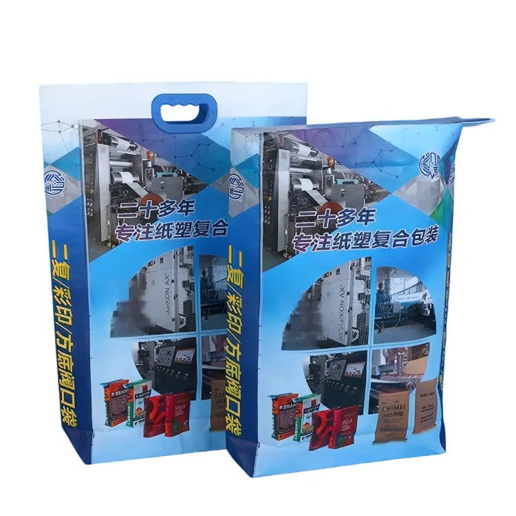 High Strength Custom Plastic Square Bottom Waterproof Tear Resistant Cement Valve Bags with Handle
