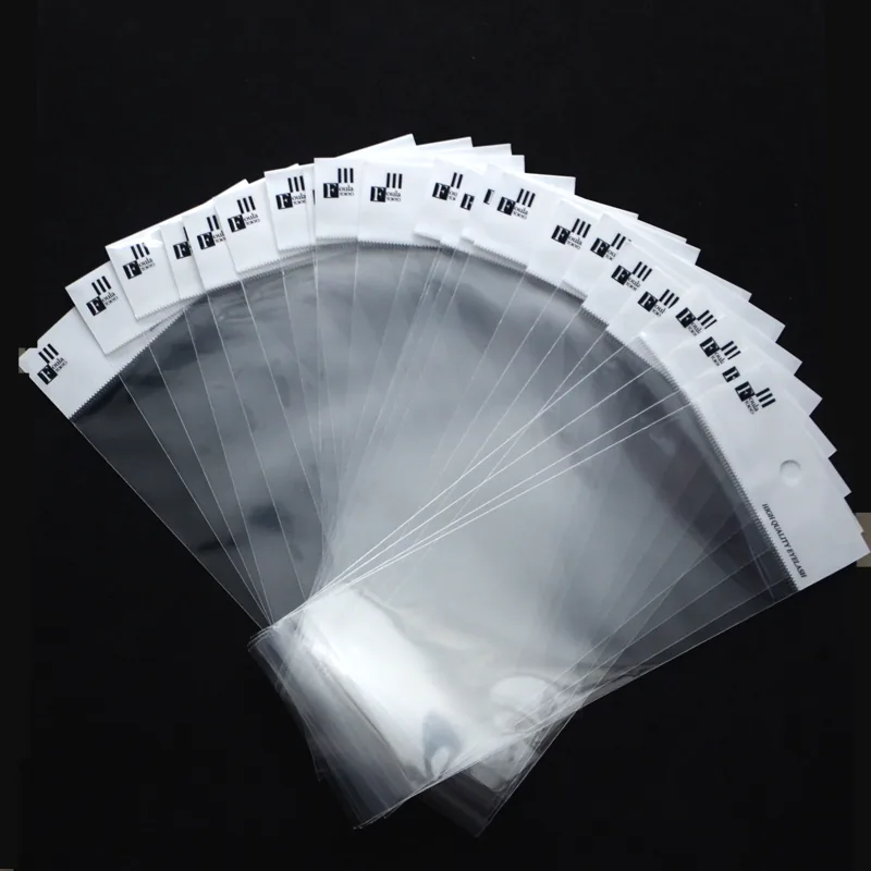 Hoyo Clear Poly Bags White Card Hanging Header Self-Adhesive Seal BOPP Plastic Opp Bag Hole for Jewelry Packaging for Earrings