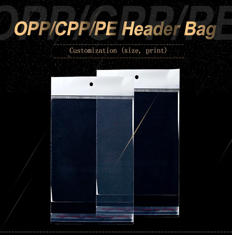 Hoyo Clear Poly Bags White Card Hanging Header Self-Adhesive Seal BOPP Plastic Opp Bag Hole for Jewelry Packaging for Earrings