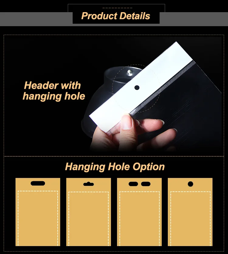 Hoyo Clear Poly Bags White Card Hanging Header Self-Adhesive Seal BOPP Plastic Opp Bag Hole for Jewelry Packaging for Earrings