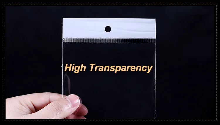 Hoyo Clear Poly Bags White Card Hanging Header Self-Adhesive Seal BOPP Plastic Opp Bag Hole for Jewelry Packaging for Earrings