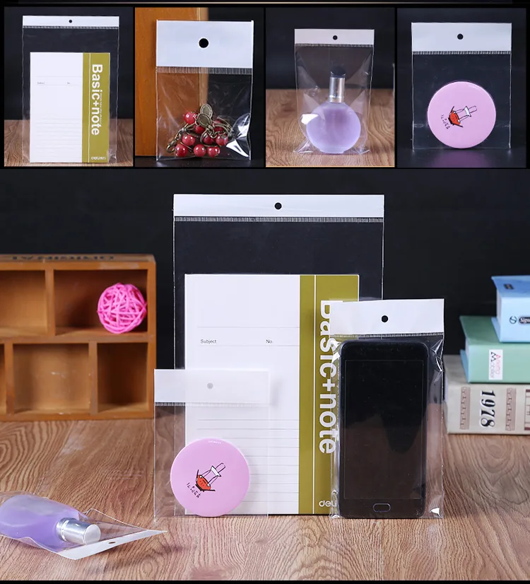 Hoyo Clear Poly Bags White Card Hanging Header Self-Adhesive Seal BOPP Plastic Opp Bag Hole for Jewelry Packaging for Earrings