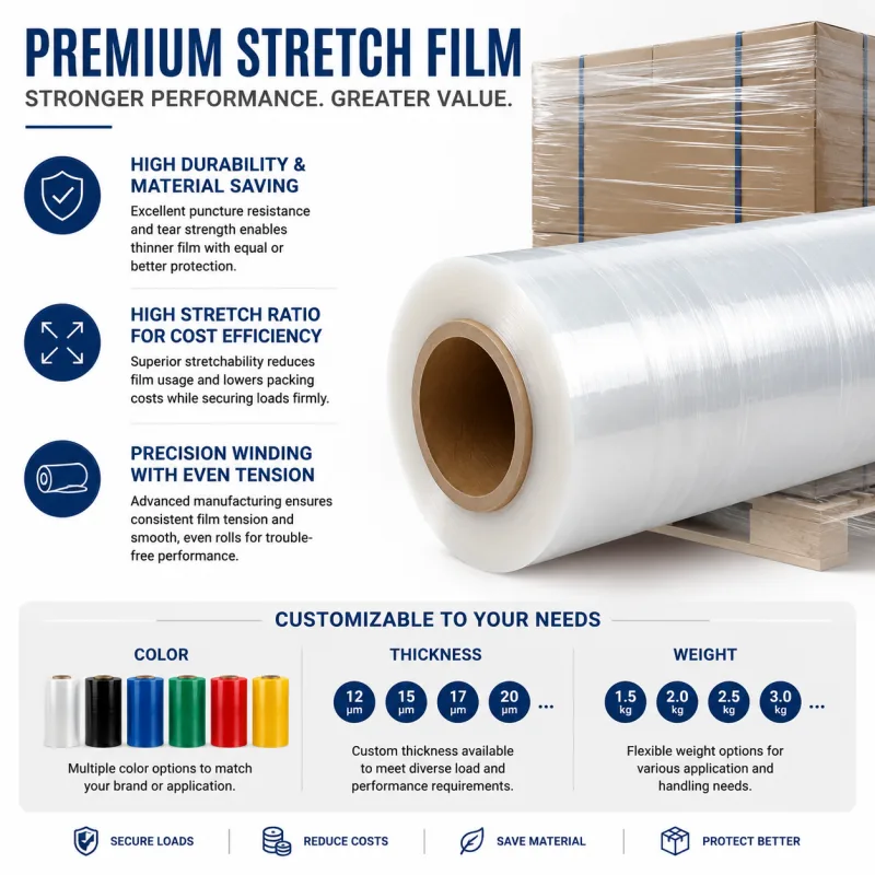 Industrial Stretch Film Jumbo Roll 50kg for Warehouse Packaging Heavy Duty LLDPE Pallet Wrap for Storage Protection
