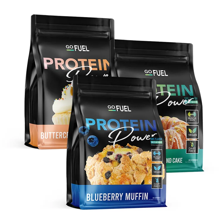 Flat Bottom Box Pouch for Protein Powder — Kraft or Foil Finish
