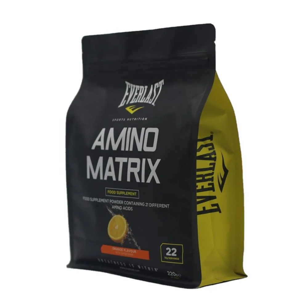 Flat Bottom Box Pouch for Protein Powder — Kraft or Foil Finish