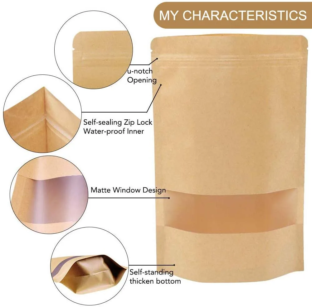 Kraft Paper / Foil / PE Stand-Up Zipper Pouch for Coffee and Candy