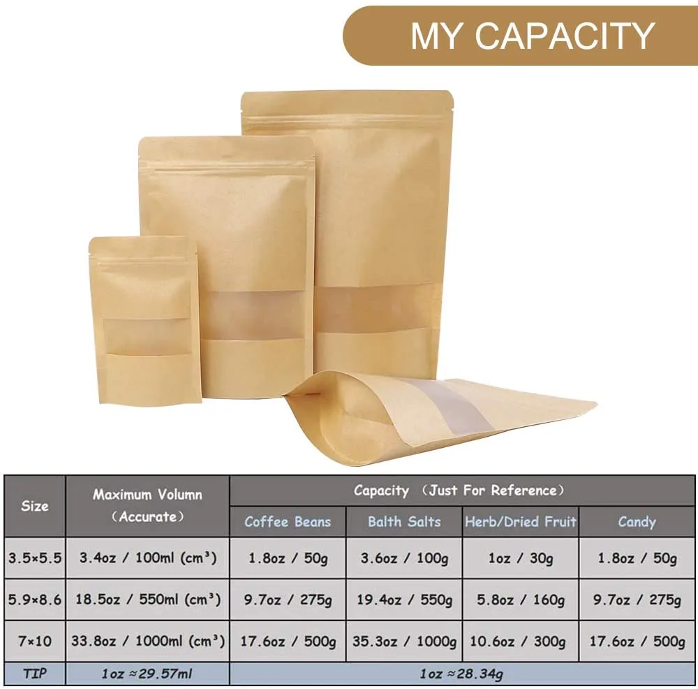 Kraft Paper / Foil / PE Stand-Up Zipper Pouch for Coffee and Candy