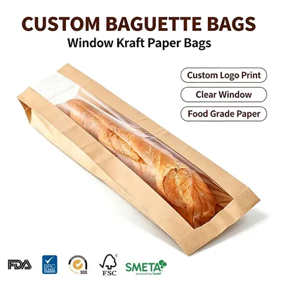 Kraft Paper Baguette Bag with Clear Film Window