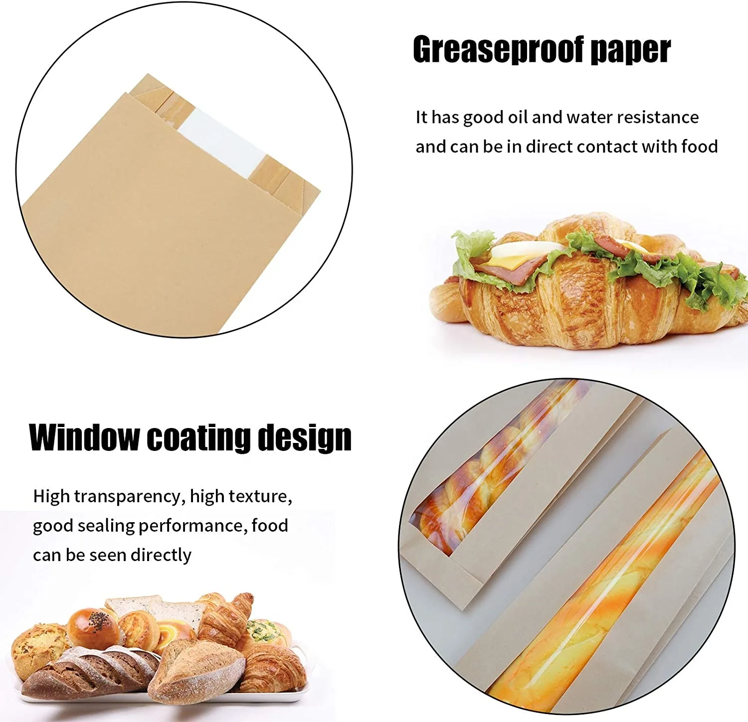 Kraft Paper Baguette Bag with Clear Film Window